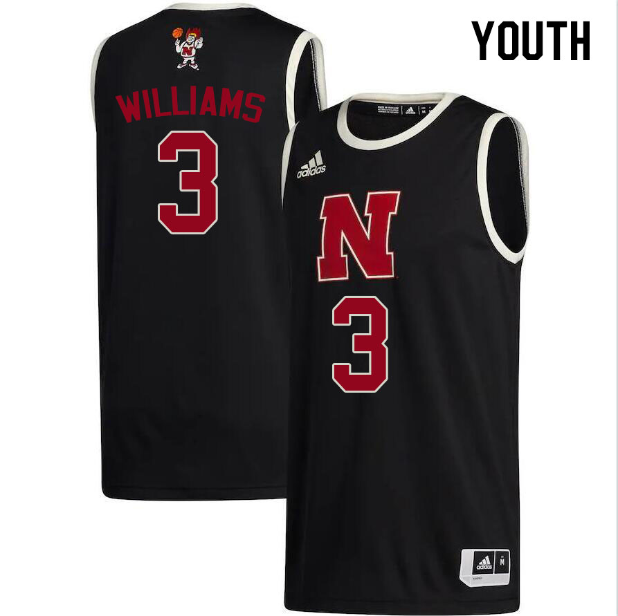 Youth #3 Brice Williams Nebraska Cornhuskers College Basketball Jerseys Stitched Sale-Black - Click Image to Close